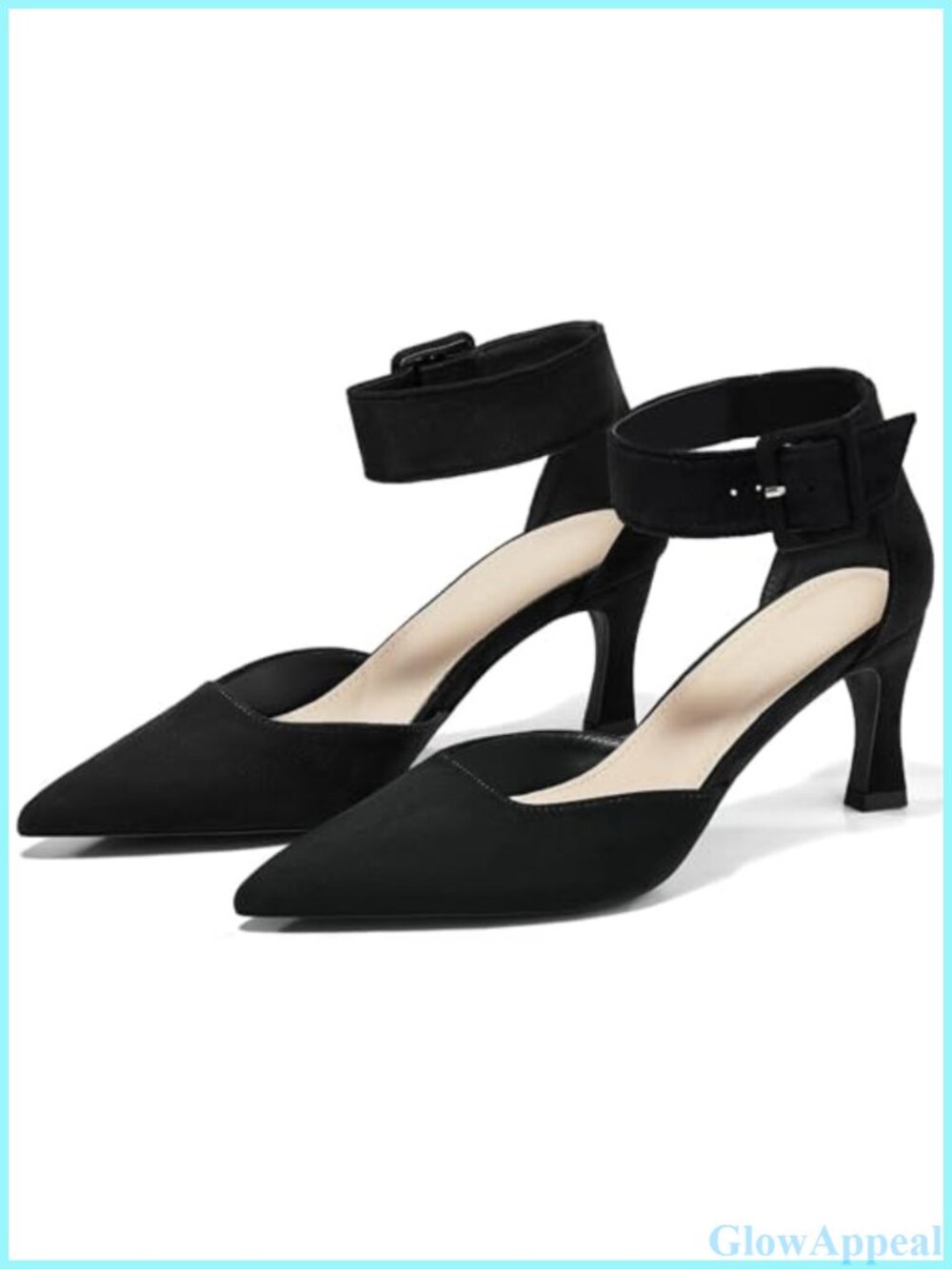 Suede Kitten Heel Pointed Toe Ankle Strap Dress Pumps